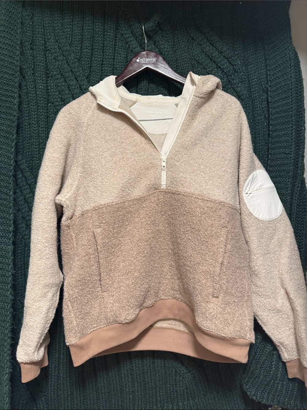 Outdoor Voices Beige Two-Tone Sherpa Quarter-Zip Sweatshirt